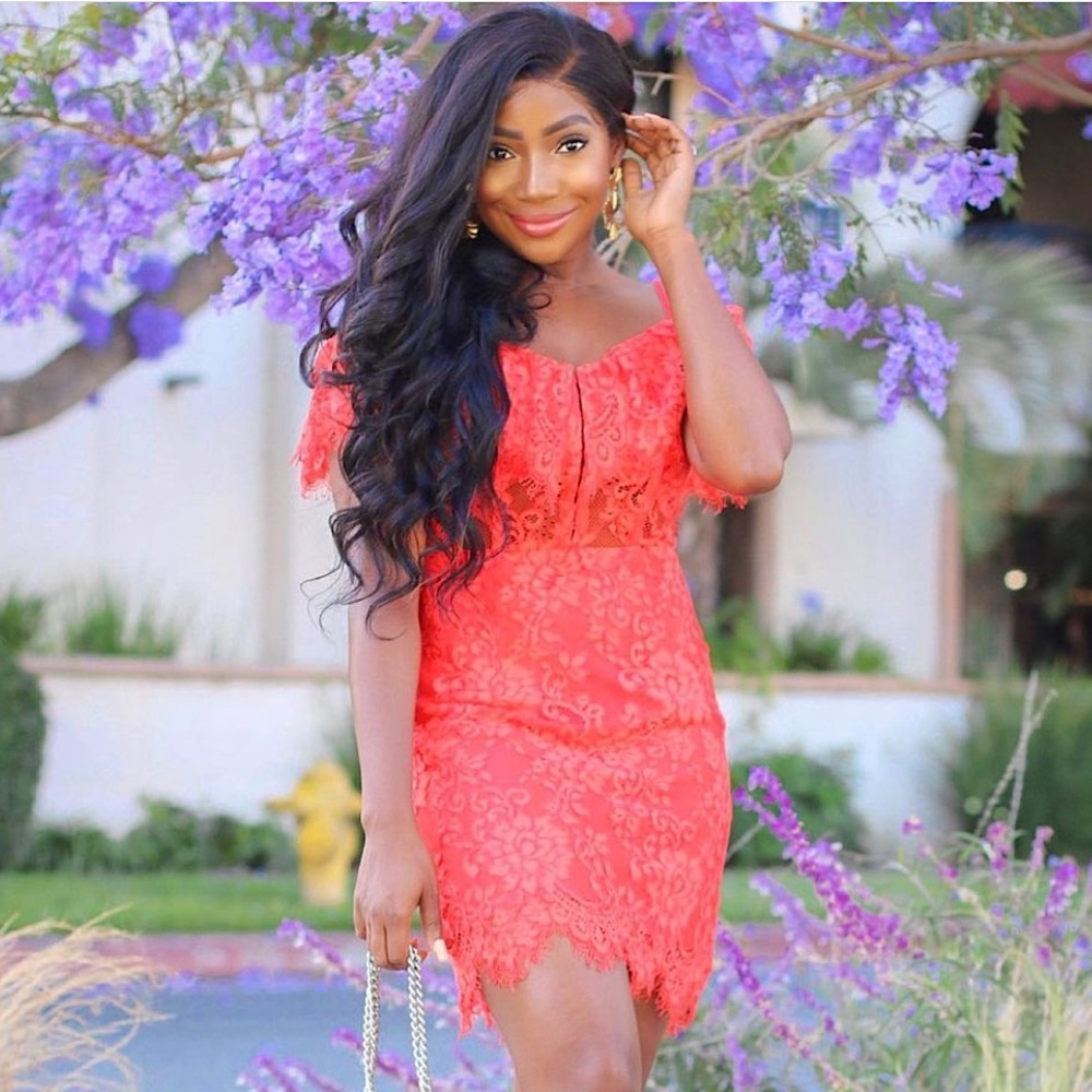 Red Orange / Coral Lace Dress